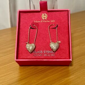 NWOT - Heart Glass Stones Drop Earrings